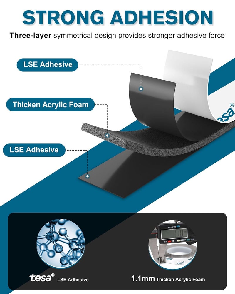 EMITEVER Tesa Double Sided Tape Heavy Duty 0.4in x 36ft 6703, Adhesive Mounting Tape Waterproof, Strong Foam Tape for Walls, Extreme Temp Resistant No Residue Removal Two Sided Tape for Auto, Home, Office - Image 2